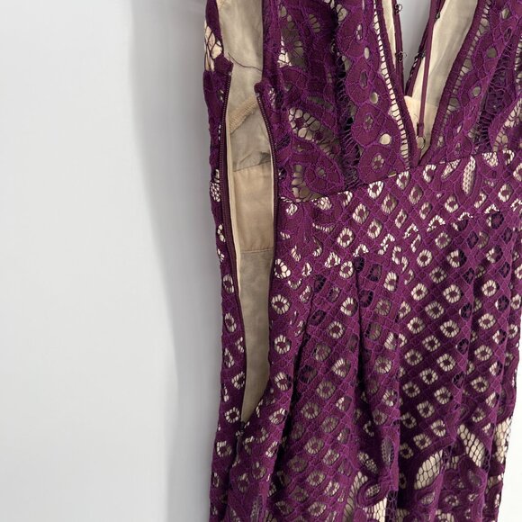 Free People One Million Lovers Lace Mini Dress Burgundy Boho Holiday Party - Picture 7 of 15